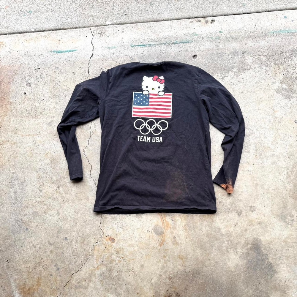 Vintage Hello Kitty Team USA Olympics Long Sleeve Y2K Graphic Tee Black XL